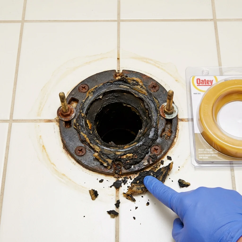 Failed wax ring showing water seepage at the base of a toilet in a Westminster, CA home